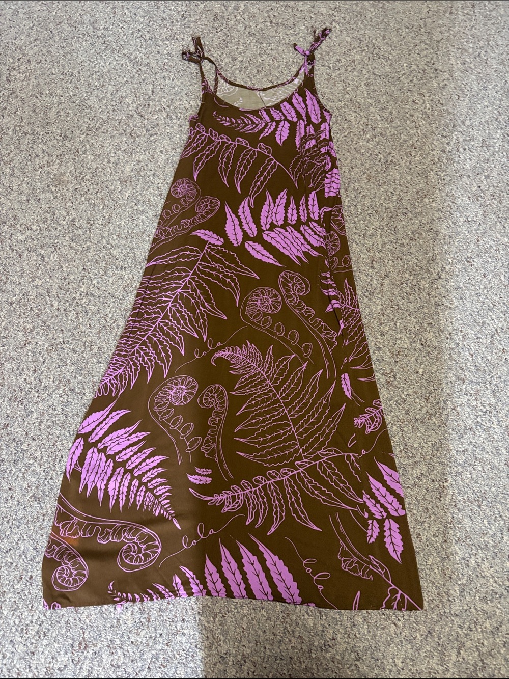 Lola Miller Designs Brown Dress with Pink Botanical Print